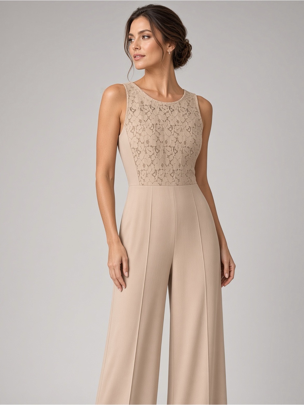 Uterque Beige Lace-Front Chemise NEW